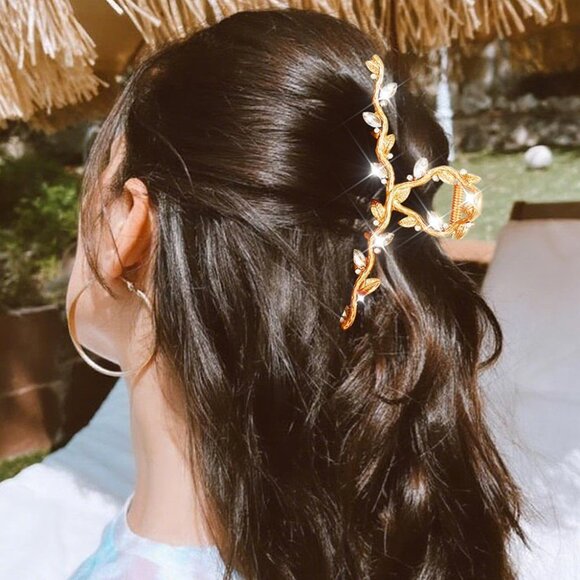 Rhinestone Claw Clips Gold Metal Thick Hair Large Fancy Hair Accessories Pack of - Picture 5 of 7